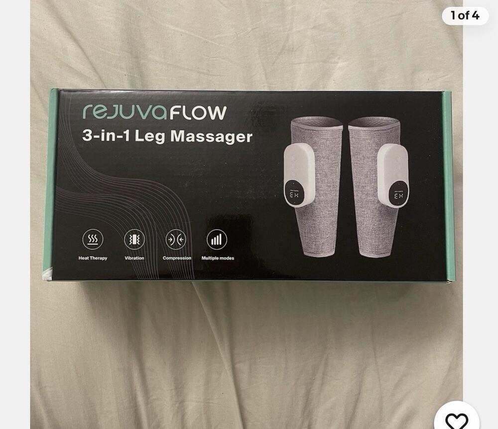 RejuvaFlow 3-in-1 Leg Massager Heat Vibration Air Compression Modes Gray/White